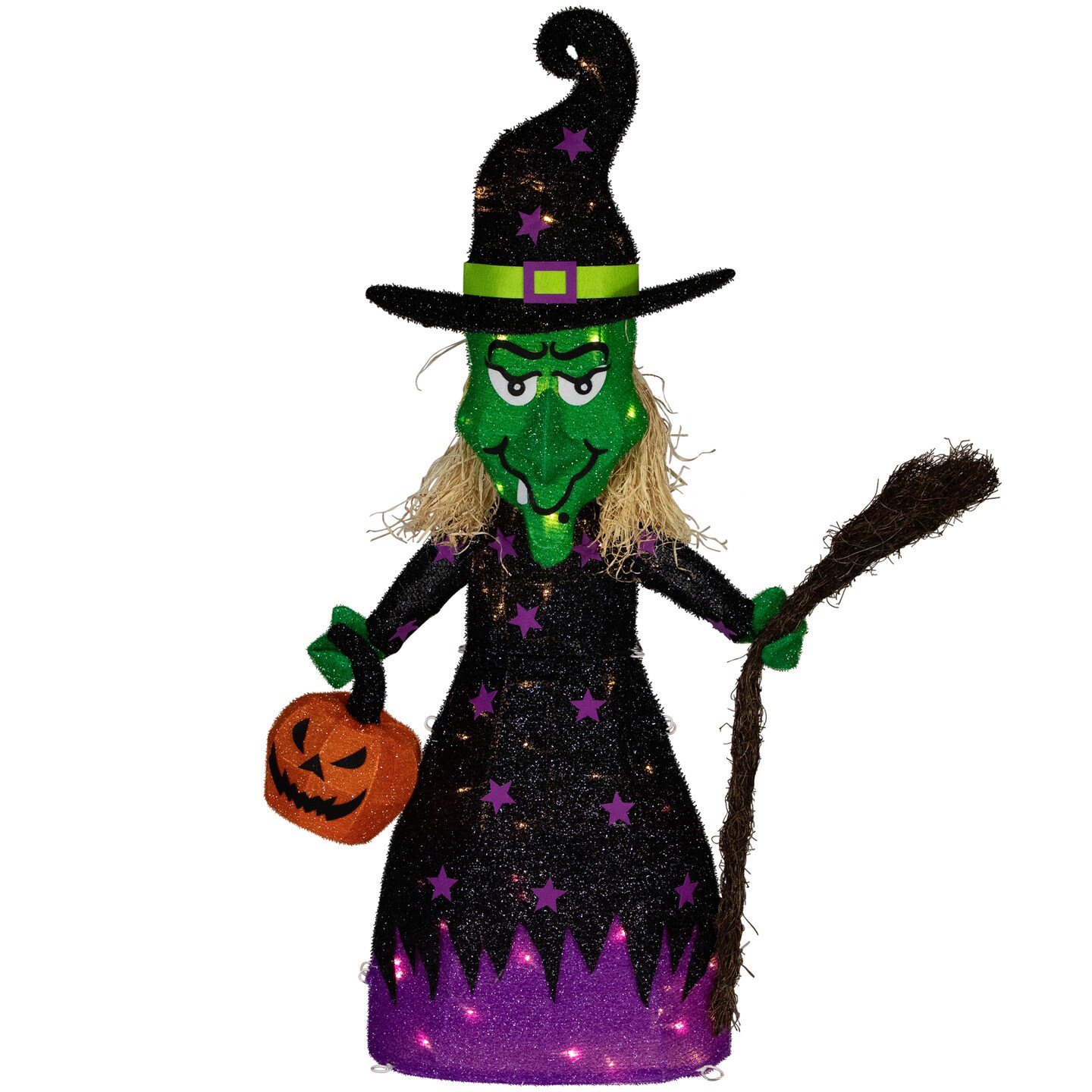 Northlight LED Lighted Witch with Broom Outdoor Halloween Decoration - 39&#x22;  - Clear Lights