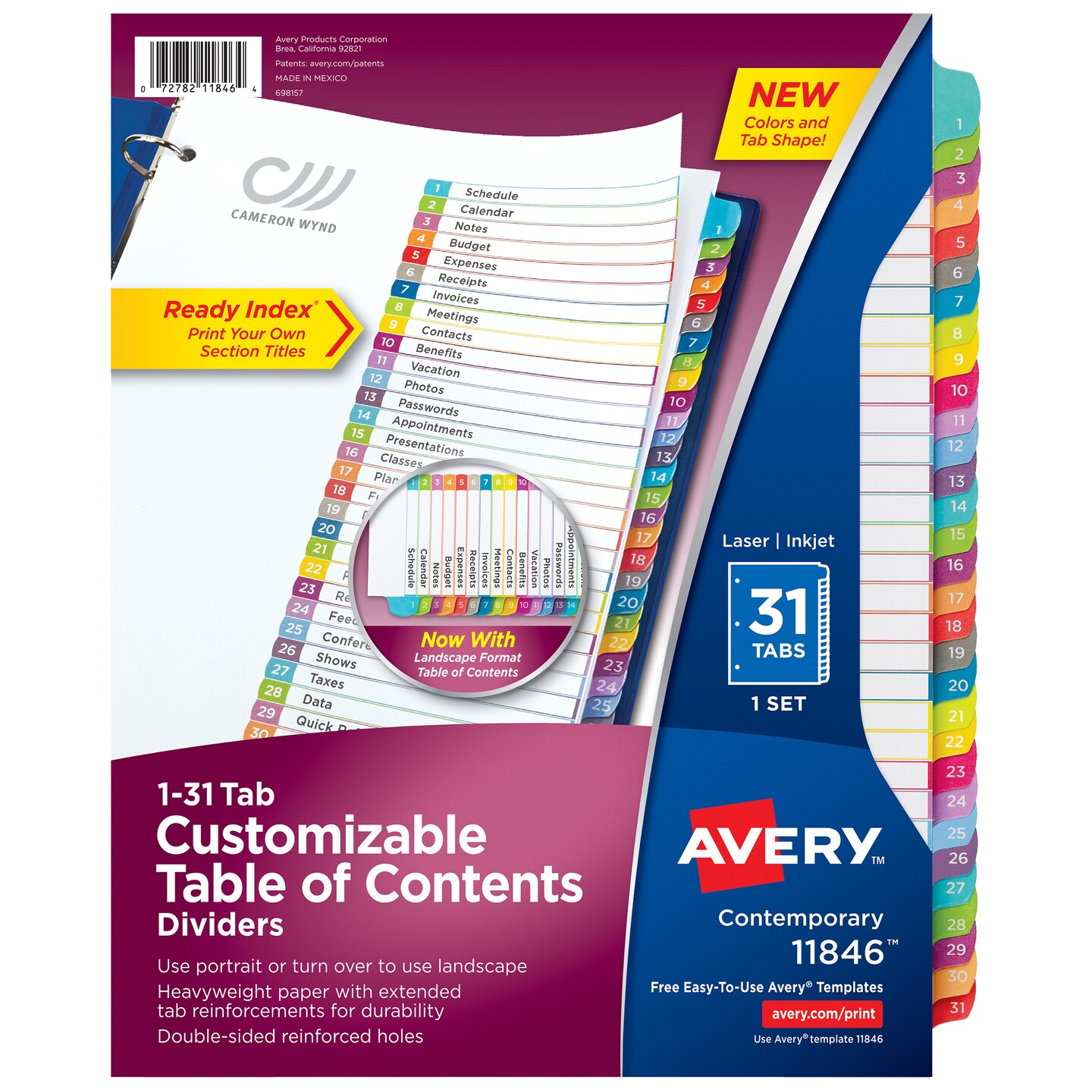 Avery Ready Index 31 Tab Binder Dividers, Customizable Table of ...