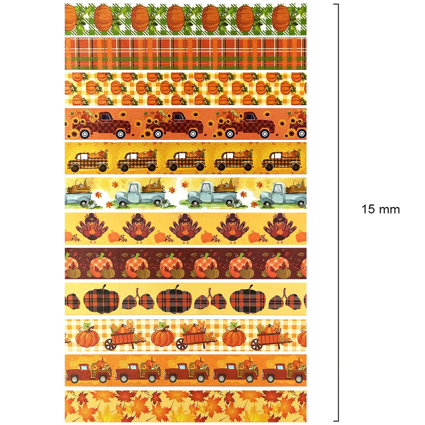 Wrapables Decorative Washi Tape for Scrapbooking, Stationery, Diary, Card Making (12 Rolls), Pumpkin Fun