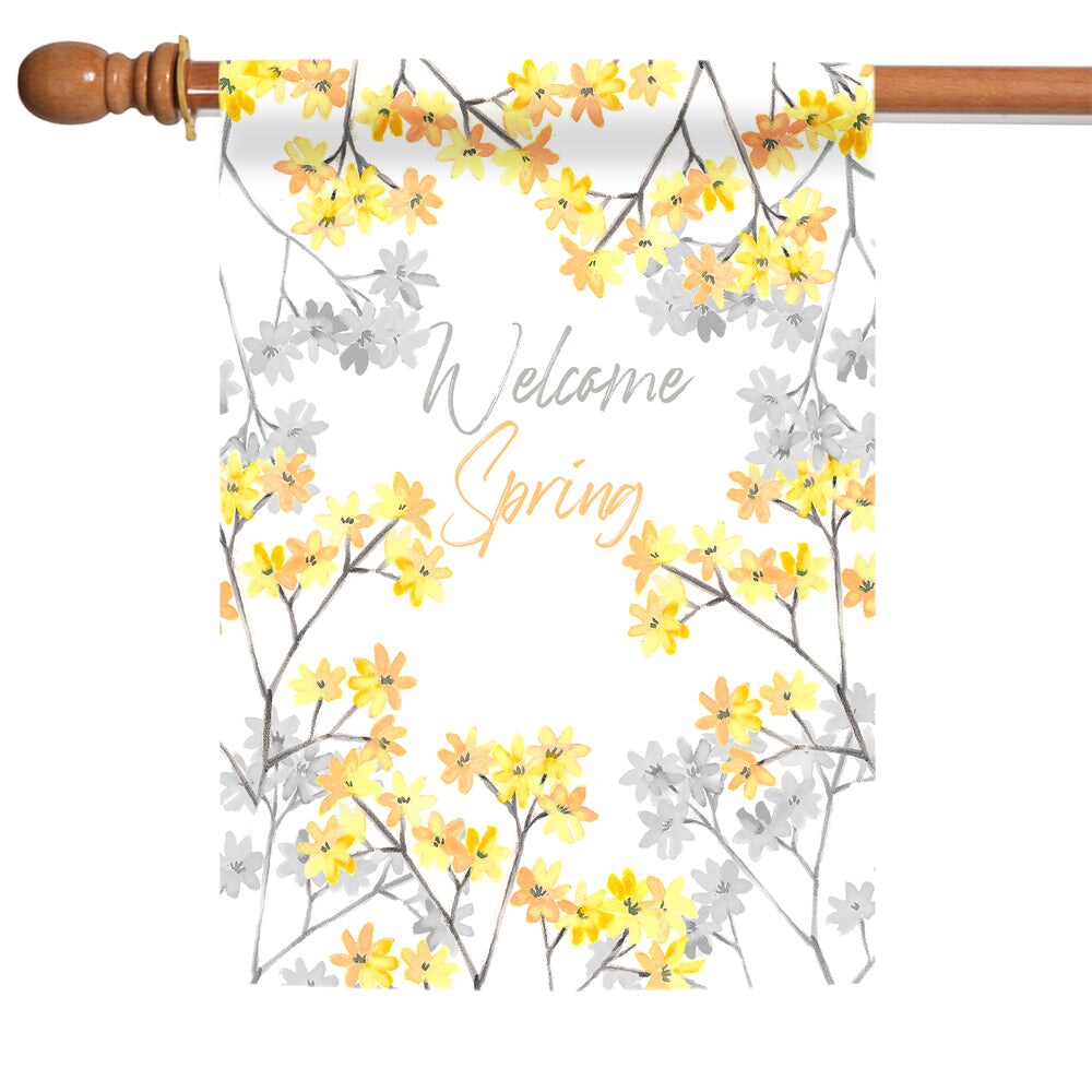 Welcome Spring Blossoms Decorative Spring Double Sided Flag