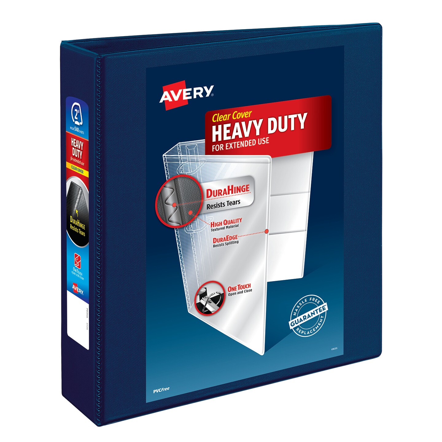 Avery Heavy-Duty View 3 Ring Binder, 2" One Touch EZD Rings, 1 Navy Blue Binder (79802)