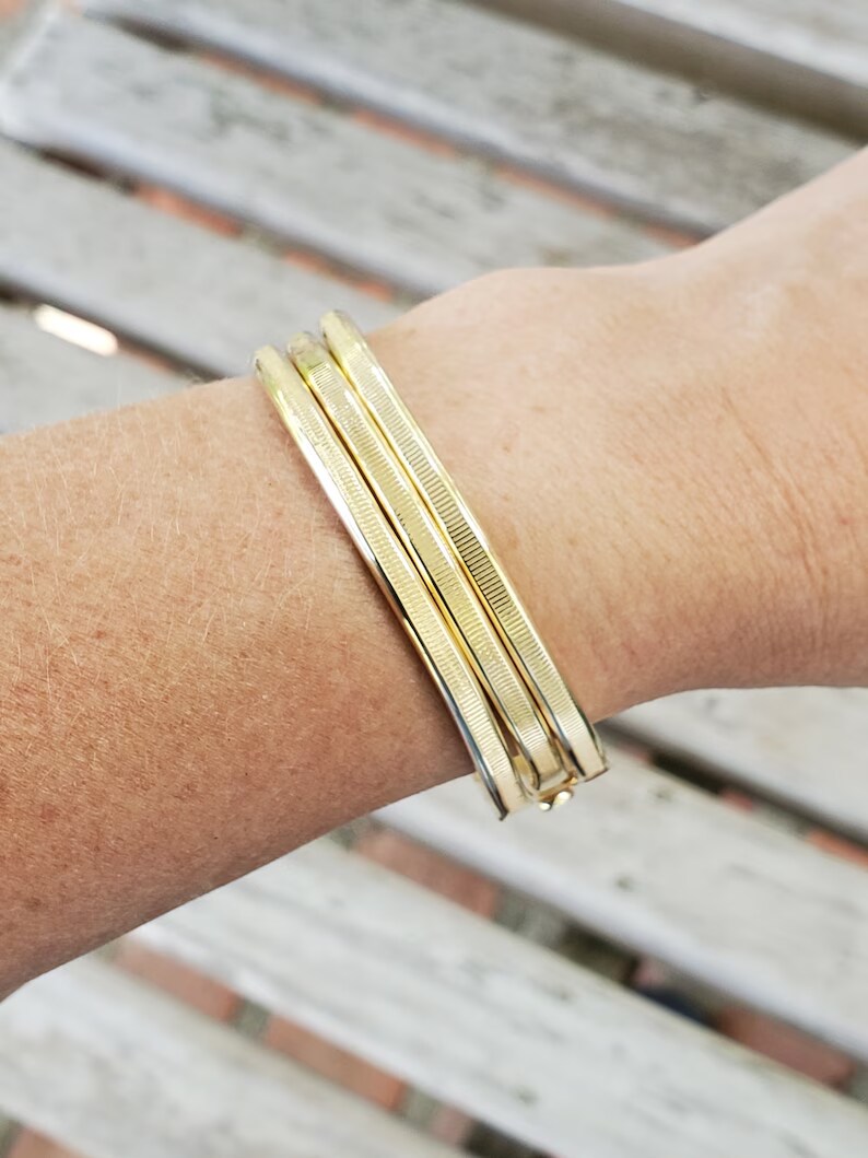 Thin Gold Hammered Bangle, Silver Cuff Bracelet, Dainty Minimalist Bangle, cheapest Simple Stacking Bangle, Rose Gold Bangle | Celebration Bangles