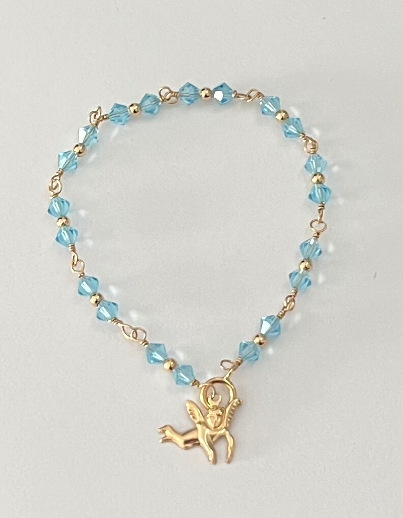 Gold Filled 14k birthstone Swarovski crystal angel bracelet