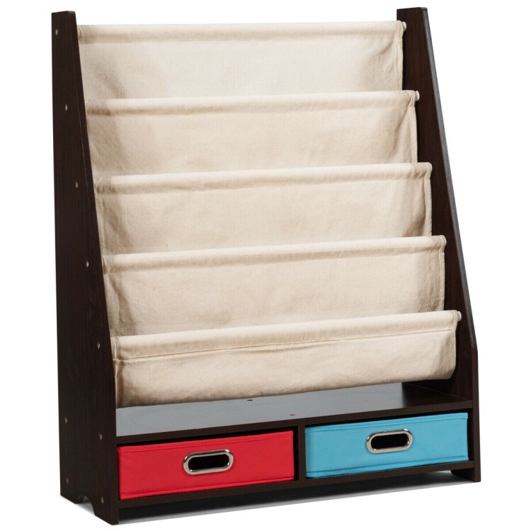 Kids Book and Toys Organizer Shelves with Removable Slings