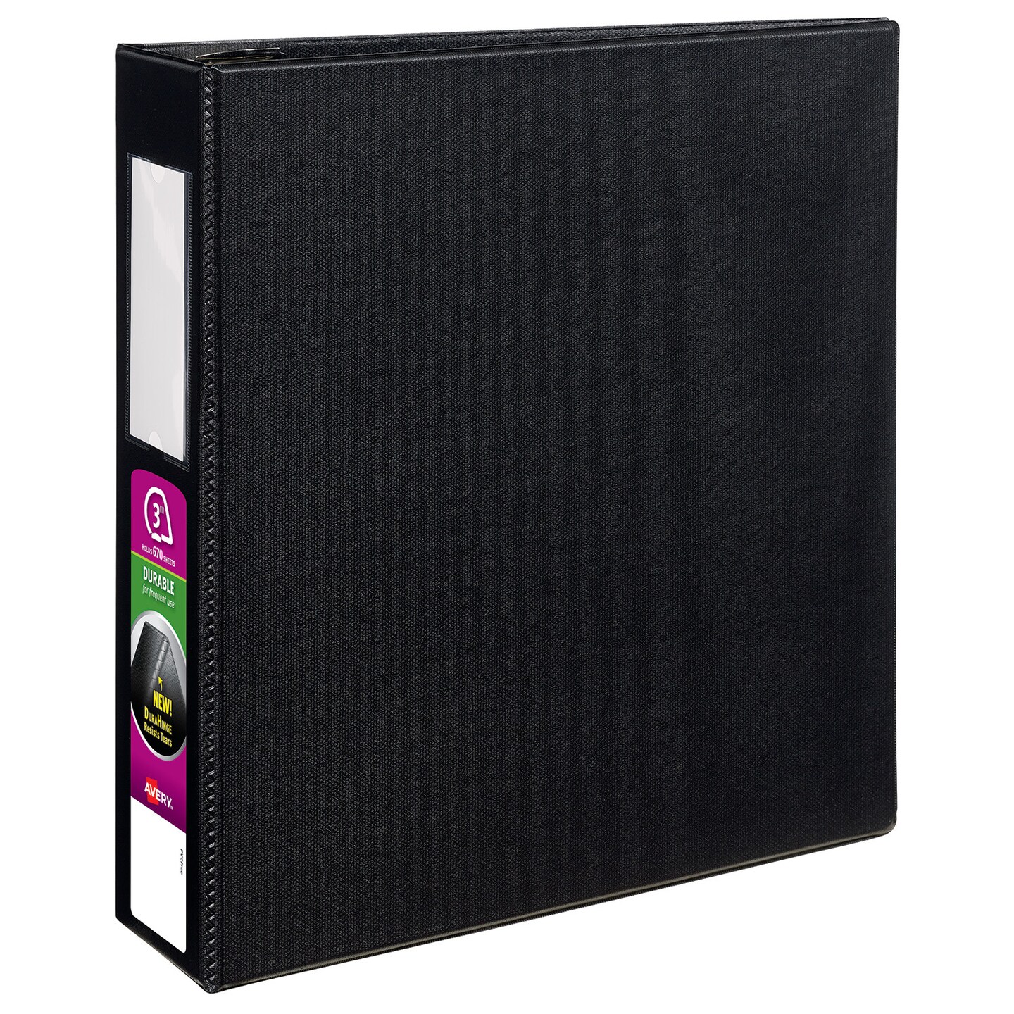 Avery Durable 3 Ring Binder, 3" One Touch EZD Rings, Label Holder, 1 Black Binder (08702)