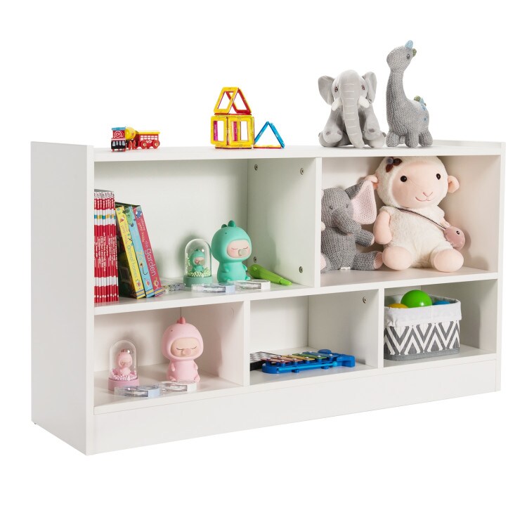 Kids 2-Shelf Bookcase with 5-Cube Wood Toy Storage Organizer Perfect for Children&#x27;s Room or Bedroom