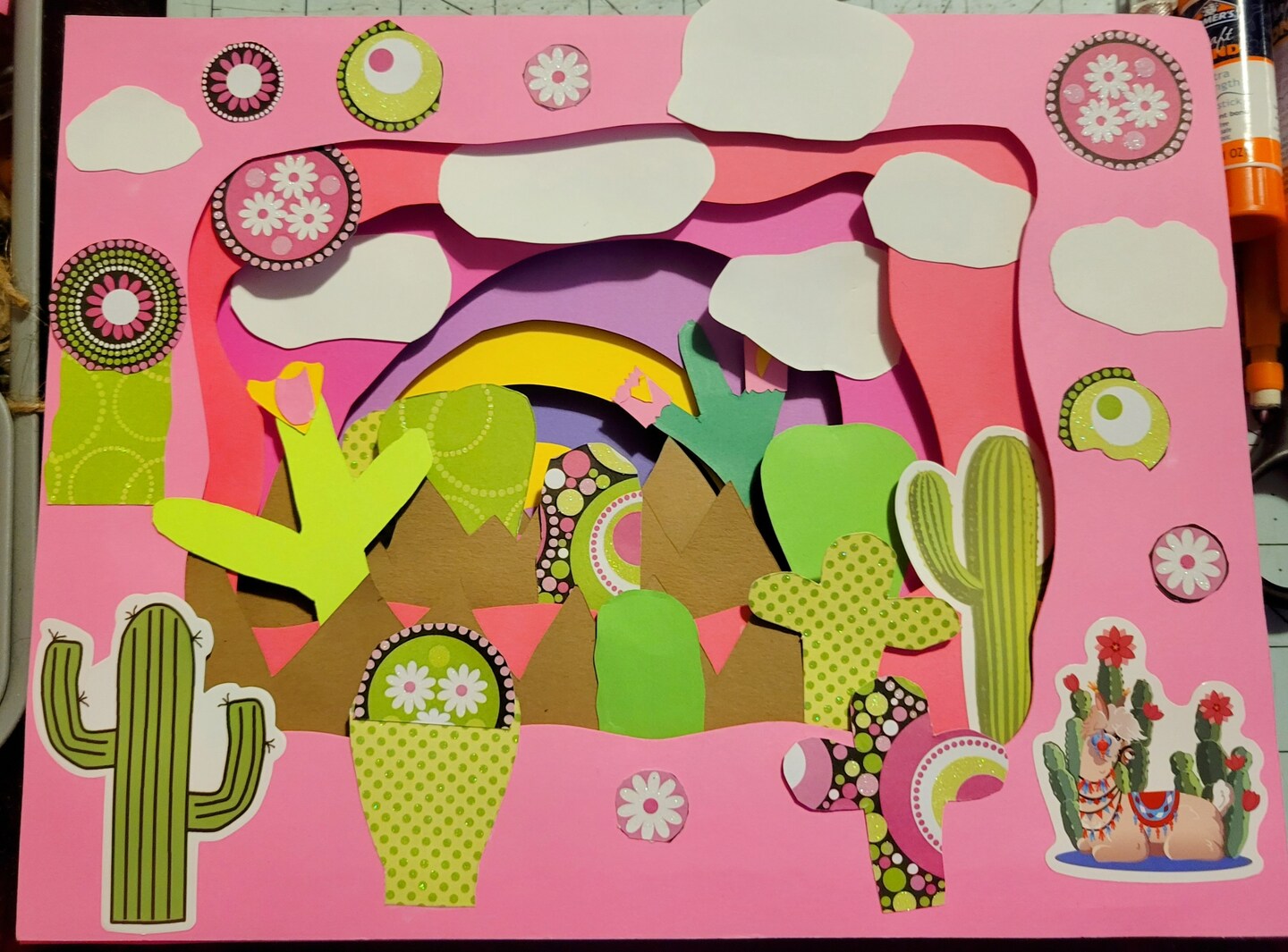 Cactus desert paper shadow box