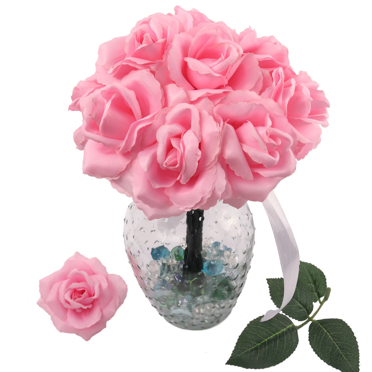 100-Pack: Pretty Pink Silk Rose Picks, 8" Stems, 3" Wide, Floral Home by Artificial Flowers