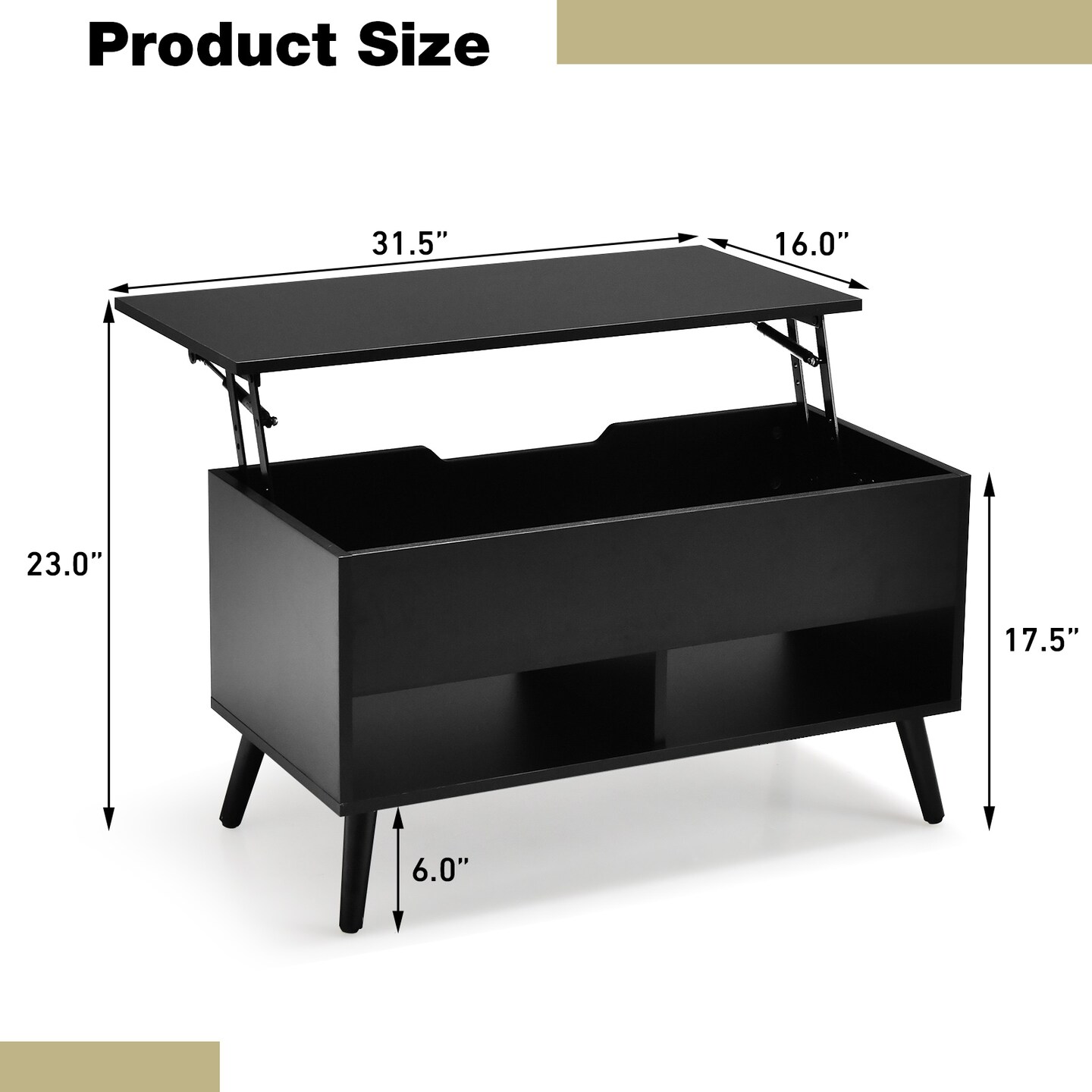 Lift Top Coffee Table with Hidden Compartment and 2 Storage Shelves