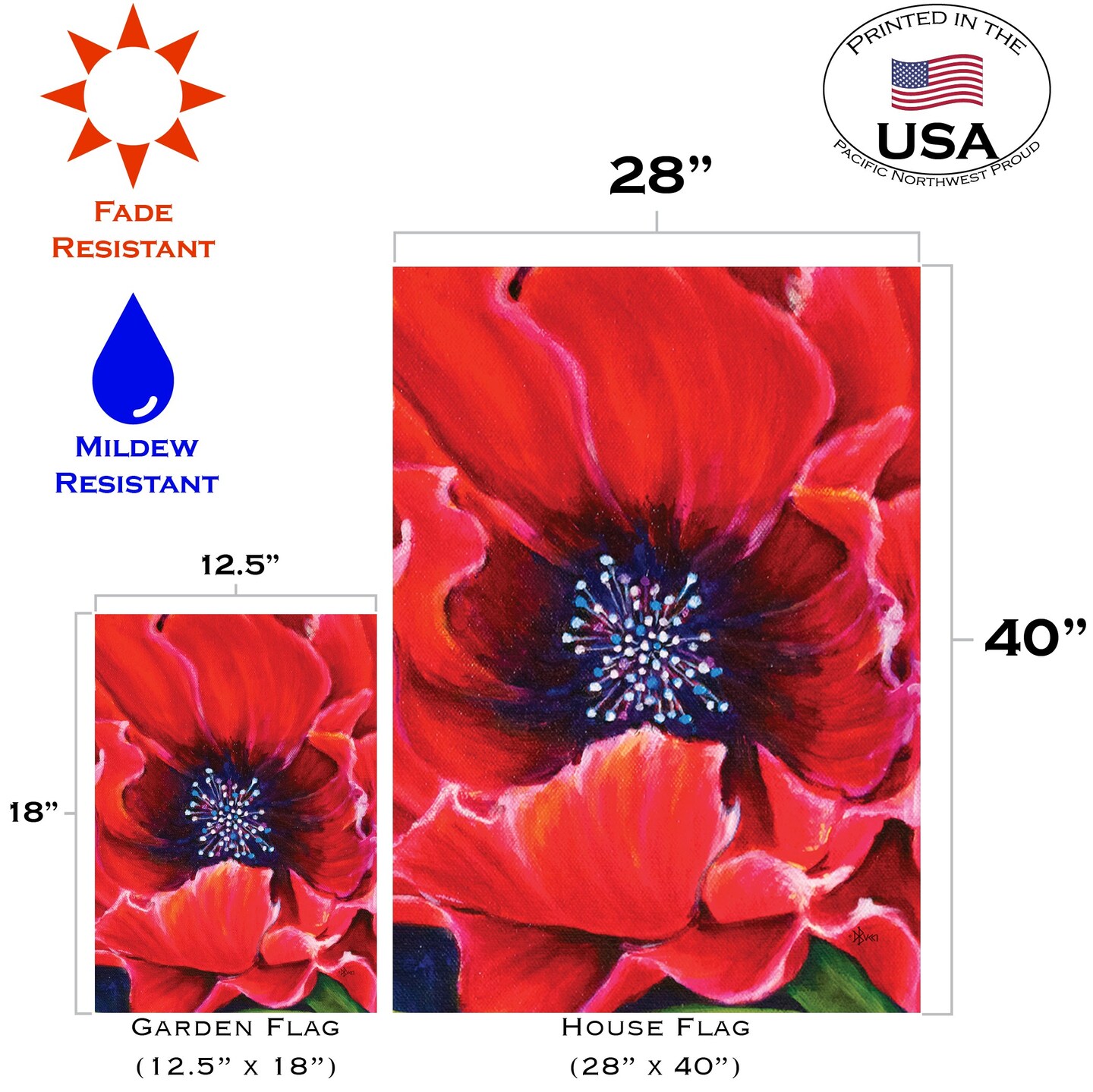 Painted Poppy Decorative Flower Flag