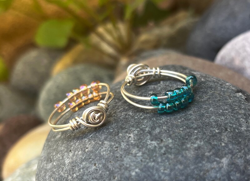 Flower fidget ring, sterling silver, anxiety rings, worry, spinner ...