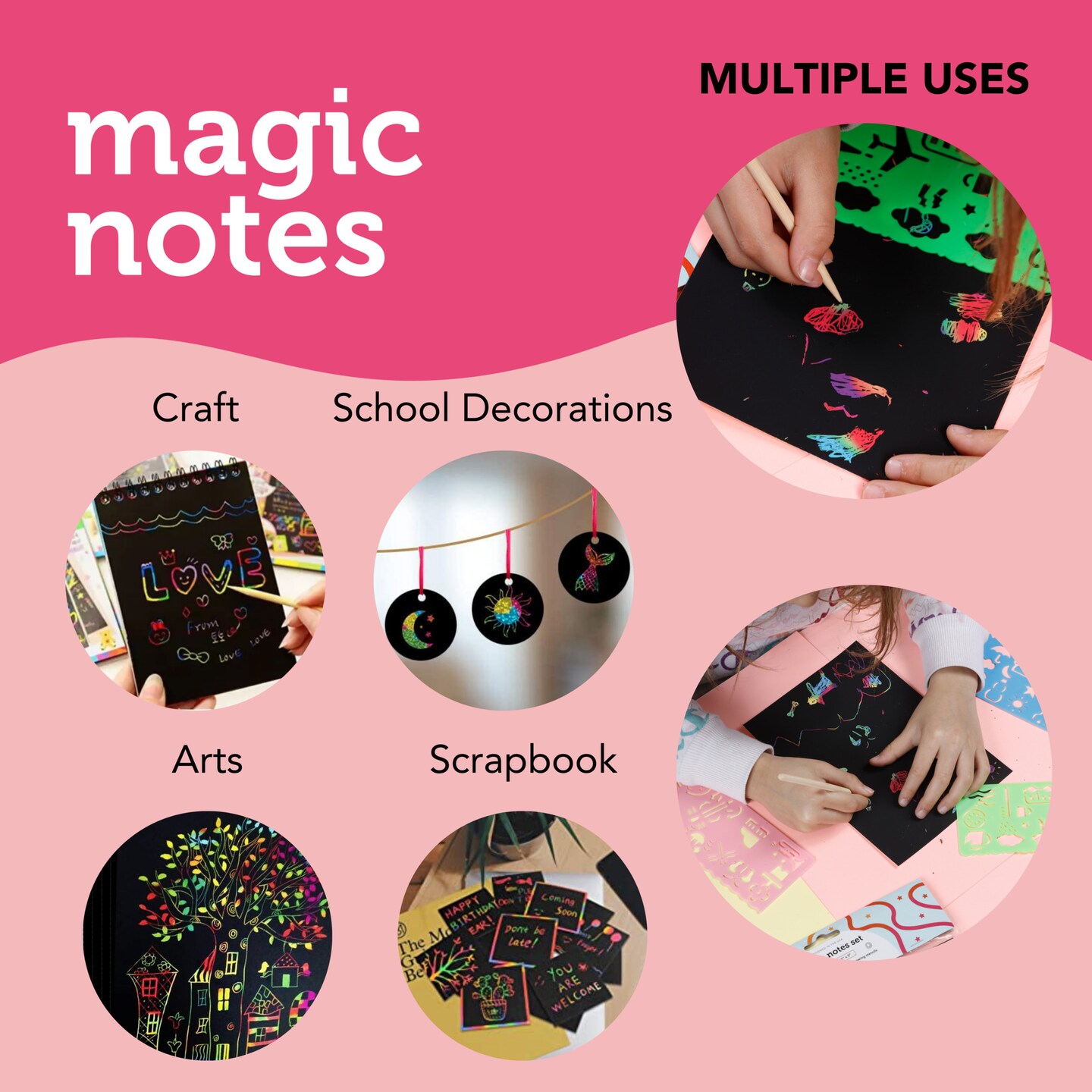Incraftables Rainbow Scratch Paper Set. Magic Notes Kit with 30pcs