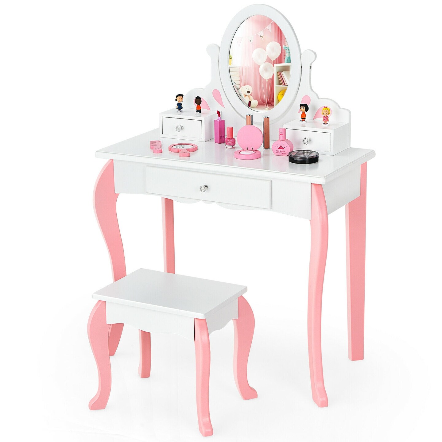 Toy vanity discount table and stool