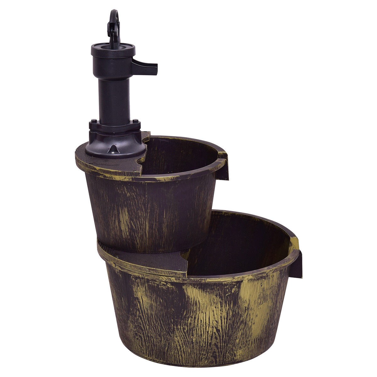 Bronze Outdoor Barrel Fountain Polypropylene Rustic Garden Patio Water Feature