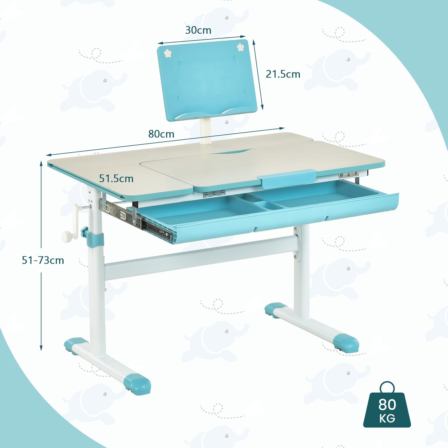 Kids Study Desk with Adjustable Height Tilt Tabletop and Spacious Storage