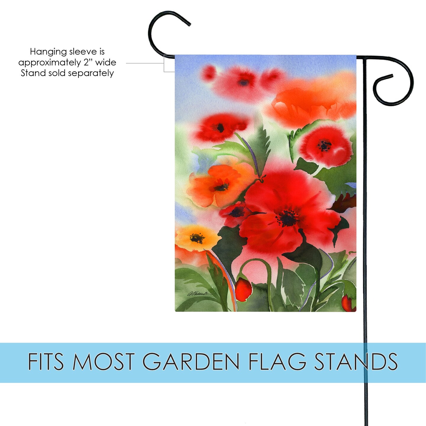 Watercolor Poppies Decorative Flower Flag