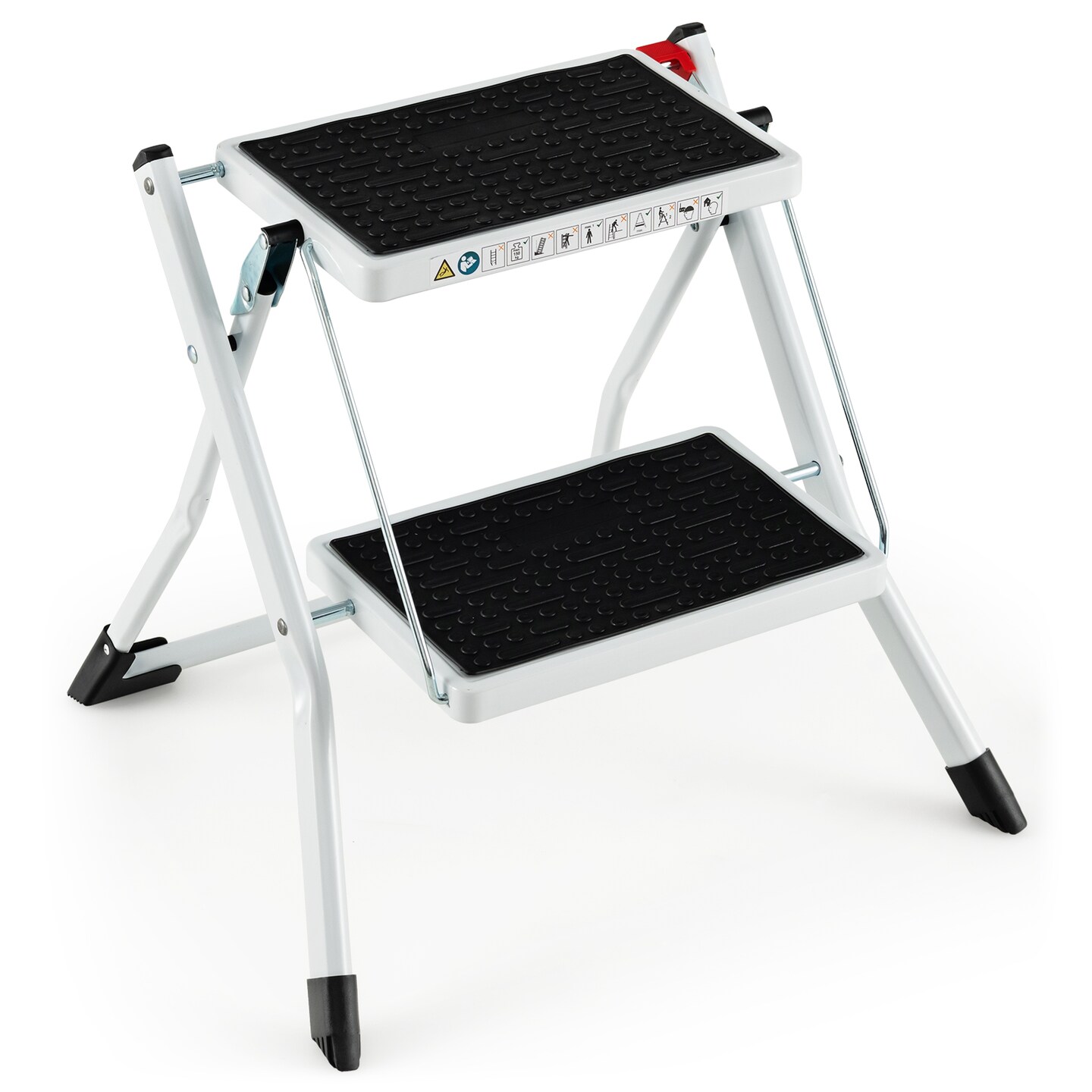 Folding 2 Step Ladder wiht Anti-Slip Pedal and Large Foot Pads-Black &#x26; White