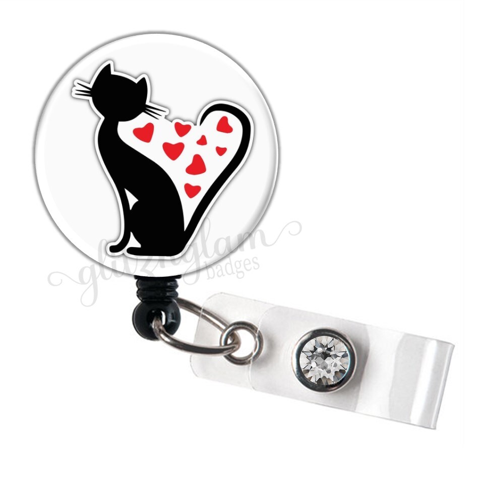 Cat Badge Holder, Pet Love Badge Reel, Cat Lover Retractable ID