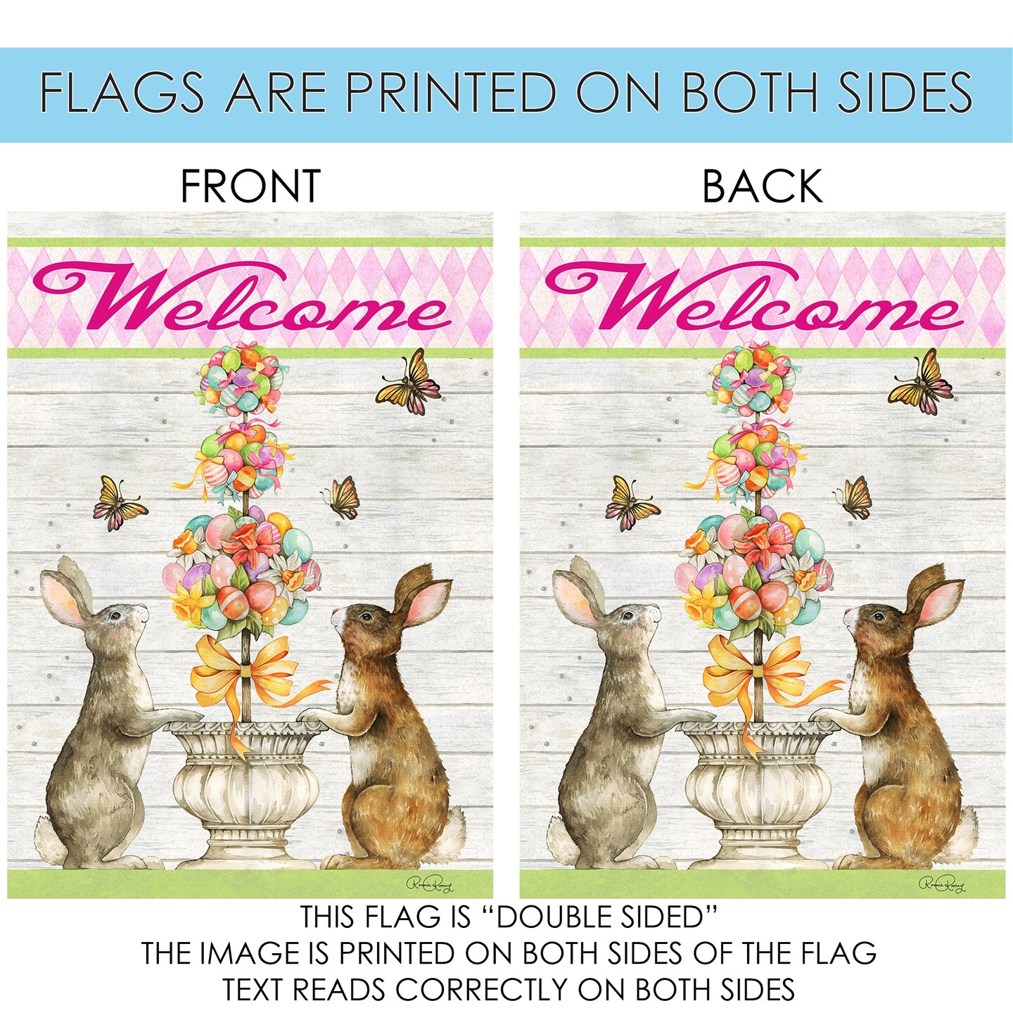 Easter Bunny Topiary Decorative Easter Double Sided Flag