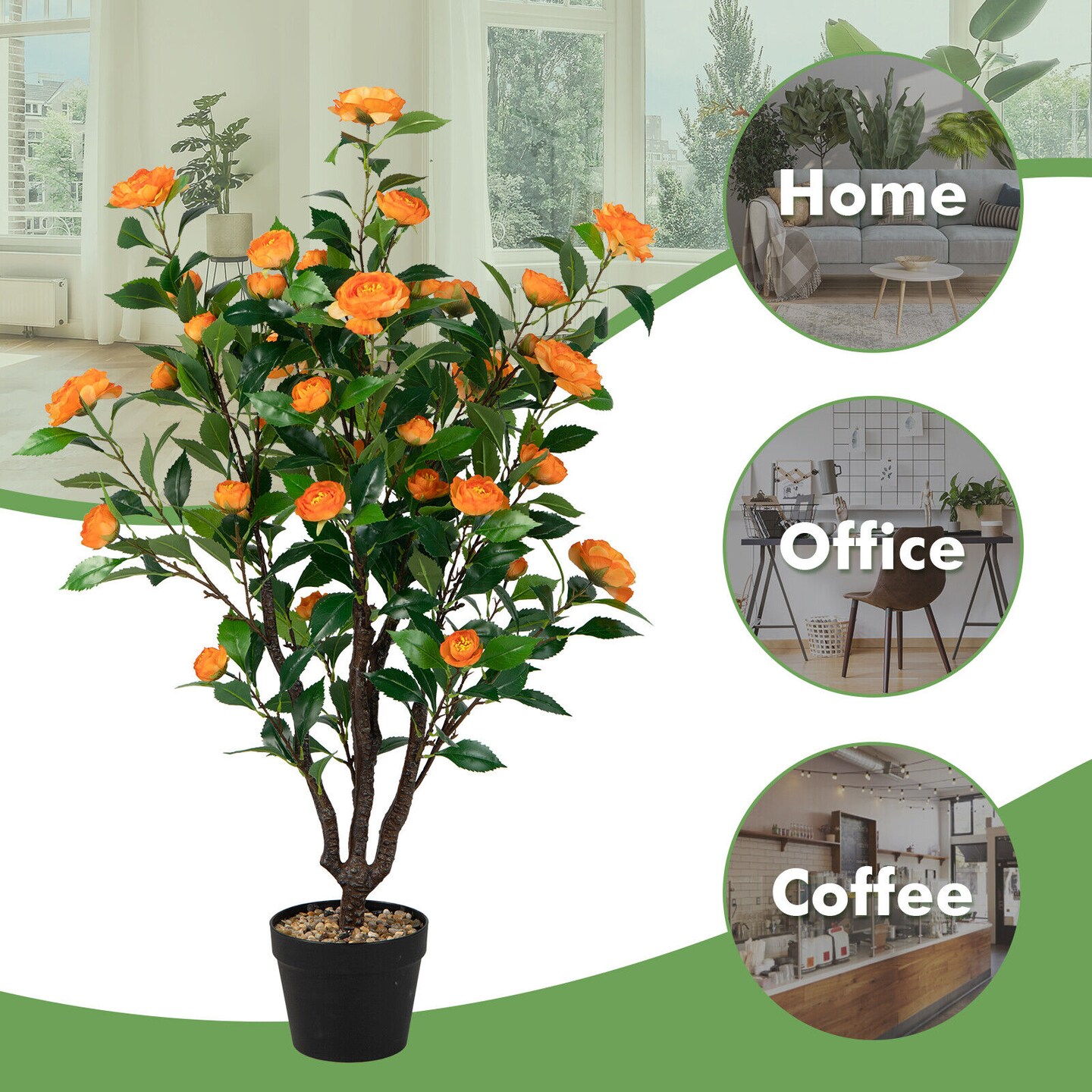 3.3ft Artificial Camellia Tree with Lush Blooms for Home and Office