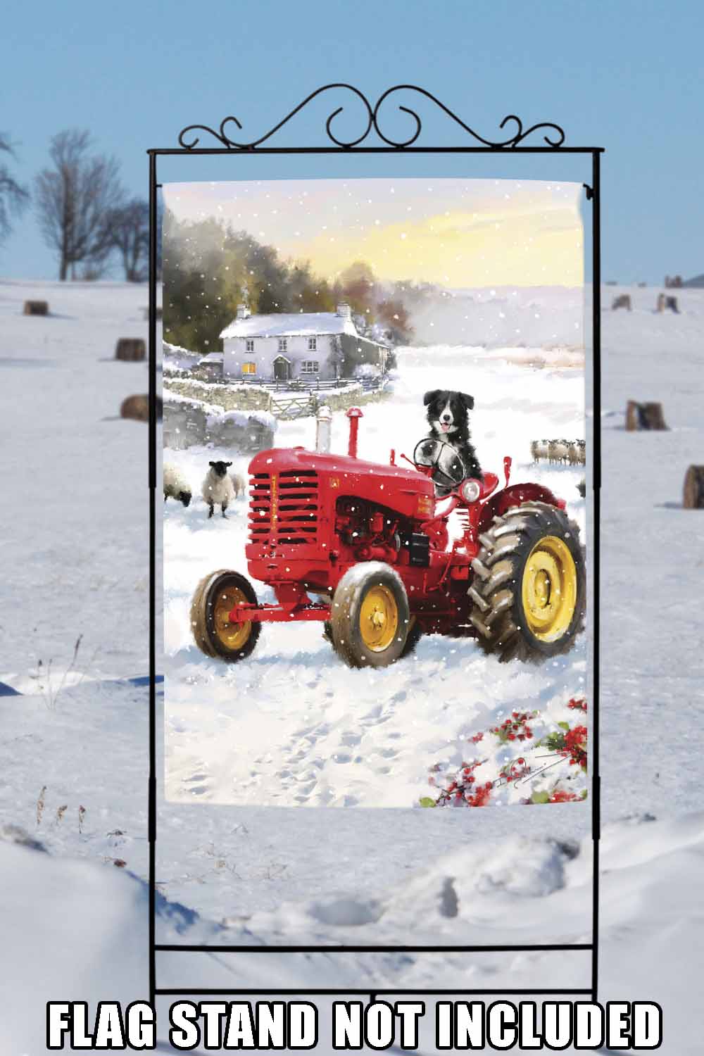 Tractor Dog Decorative Winter Flag
