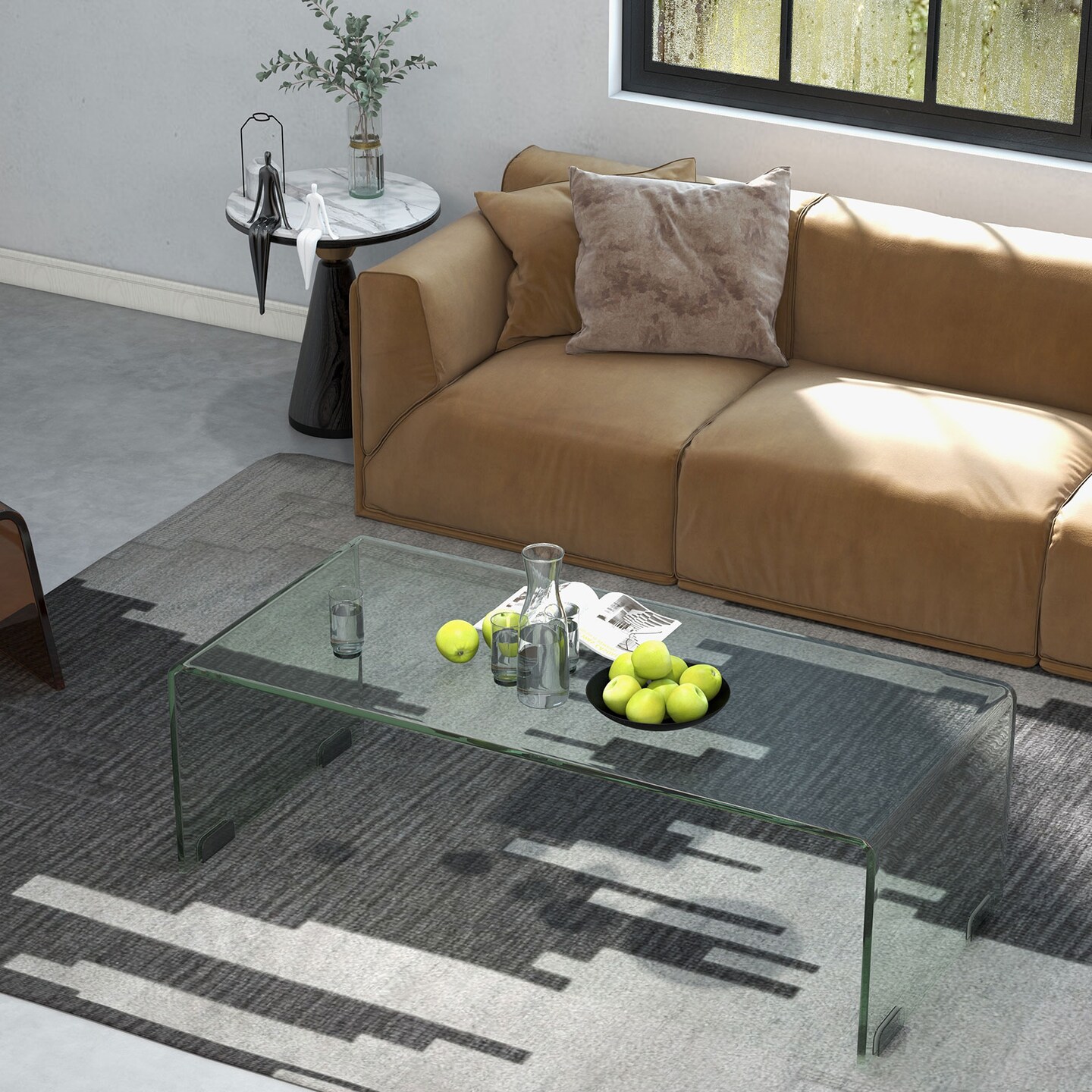 Clear Tempered Glass Coffee Table with Rounded Edges