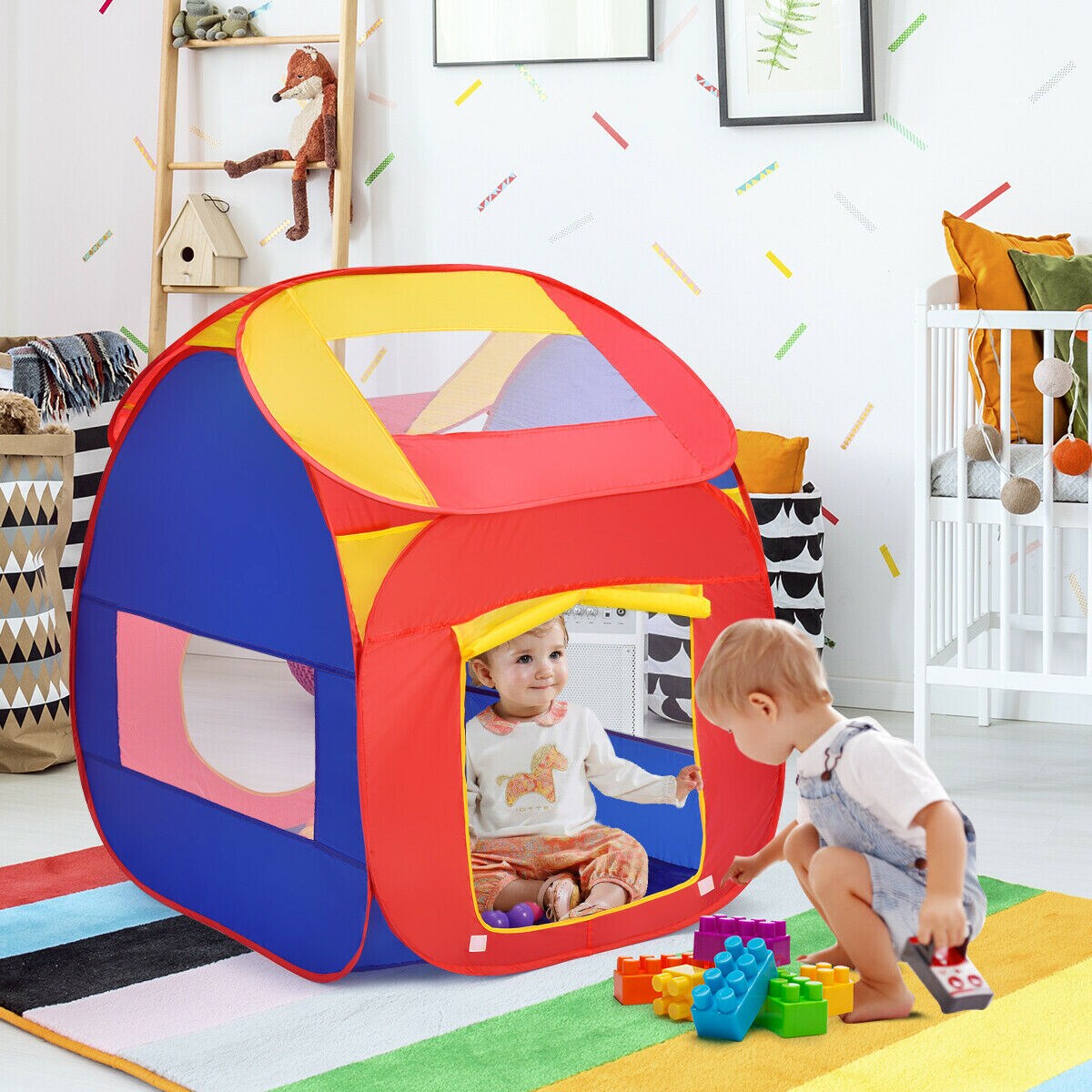 Multi-Color Ball Pit Tent for Kids Foldable Indoor-Outdoor Playhouse with 100 Balls