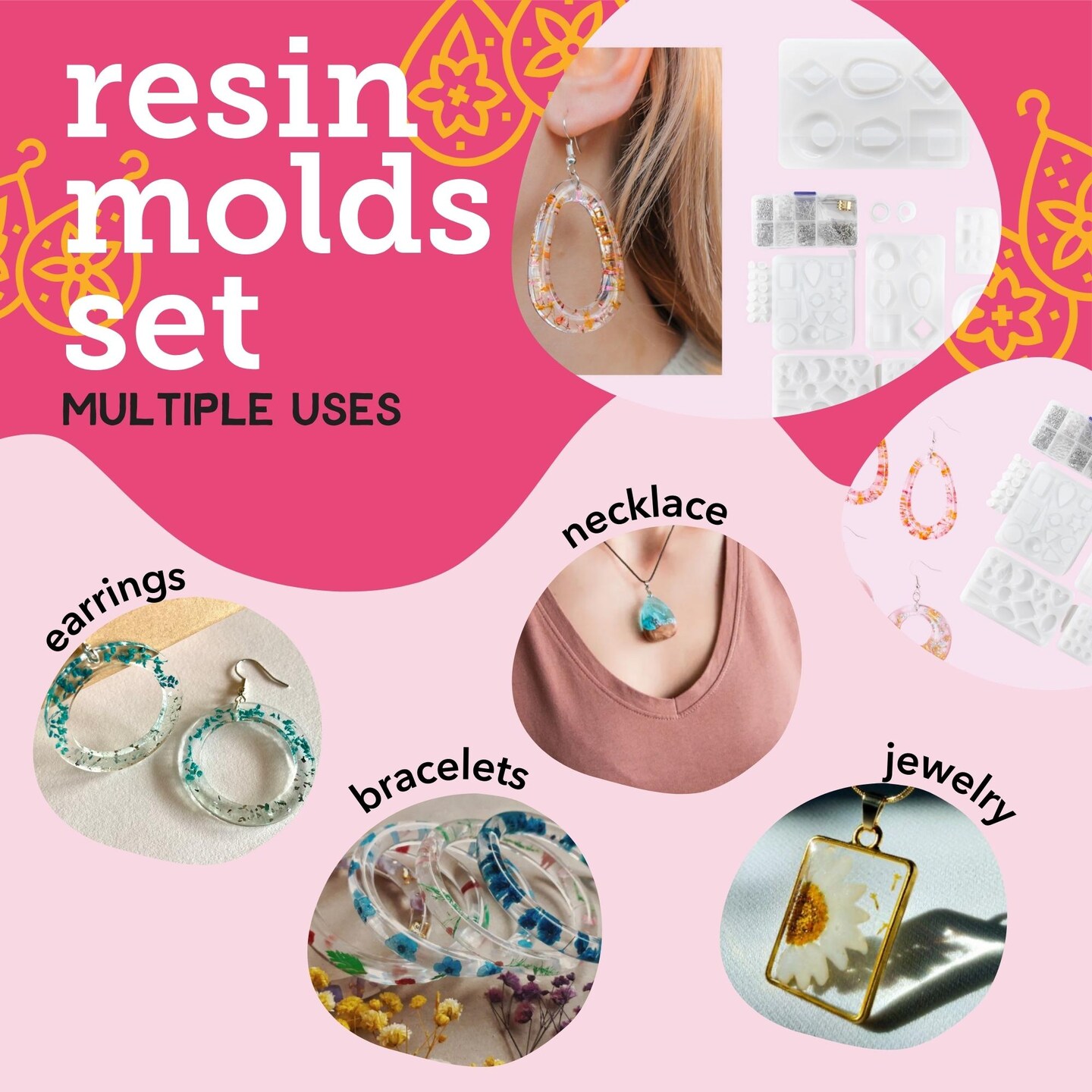 Incraftables Epoxy Resin Molds Kit Bundle. Silicone Resin Kit with Molds including 24pcs Molds, Earring, Keychain, Bracelet &#x26; DIY Jewelry Making Supplies. Large Epoxy Resin Kits and Molds Complete Set