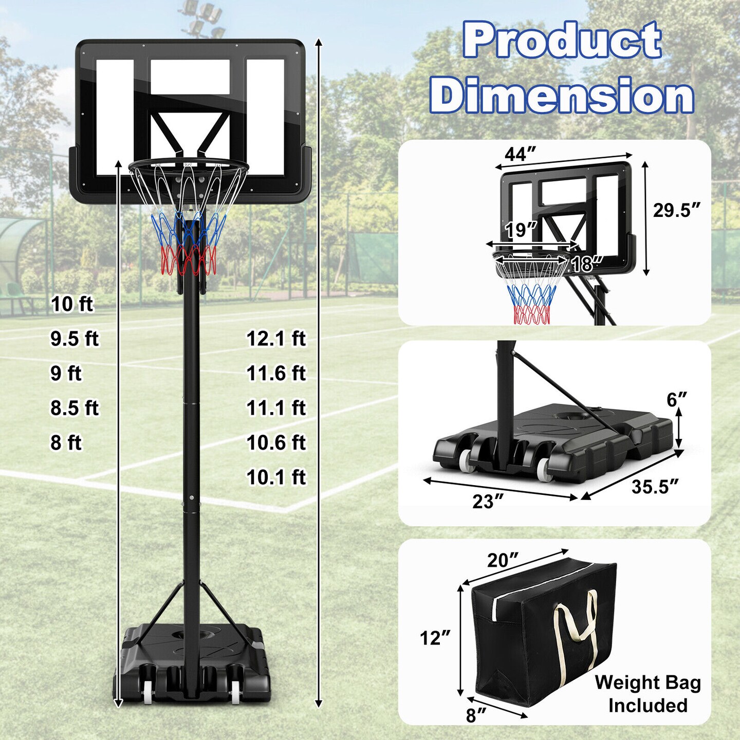 Portable Basketball Hoop with 8 to 10 Feet 5-Level Height Adjustable