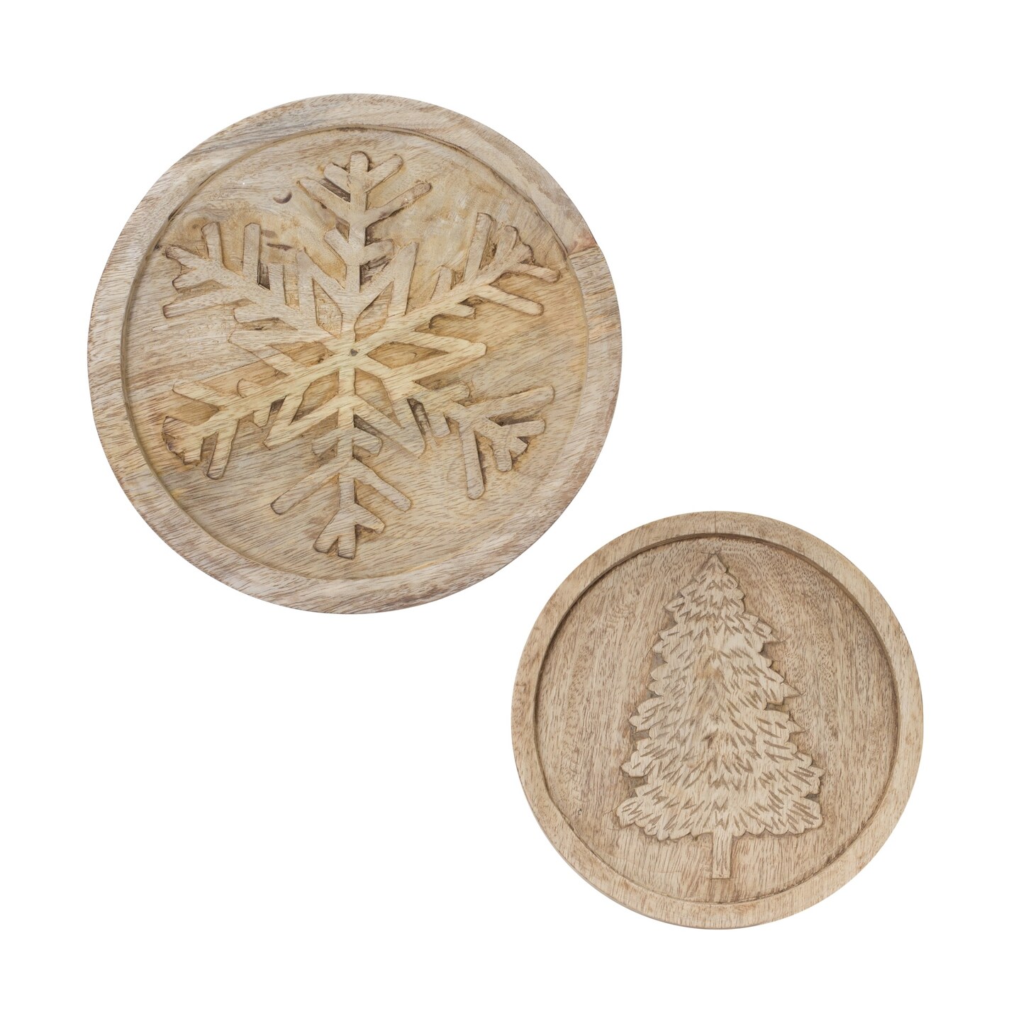 Melrose Set of 2 Etched Pine Tree and Snowflake Christmas Trivets 10&#x22;