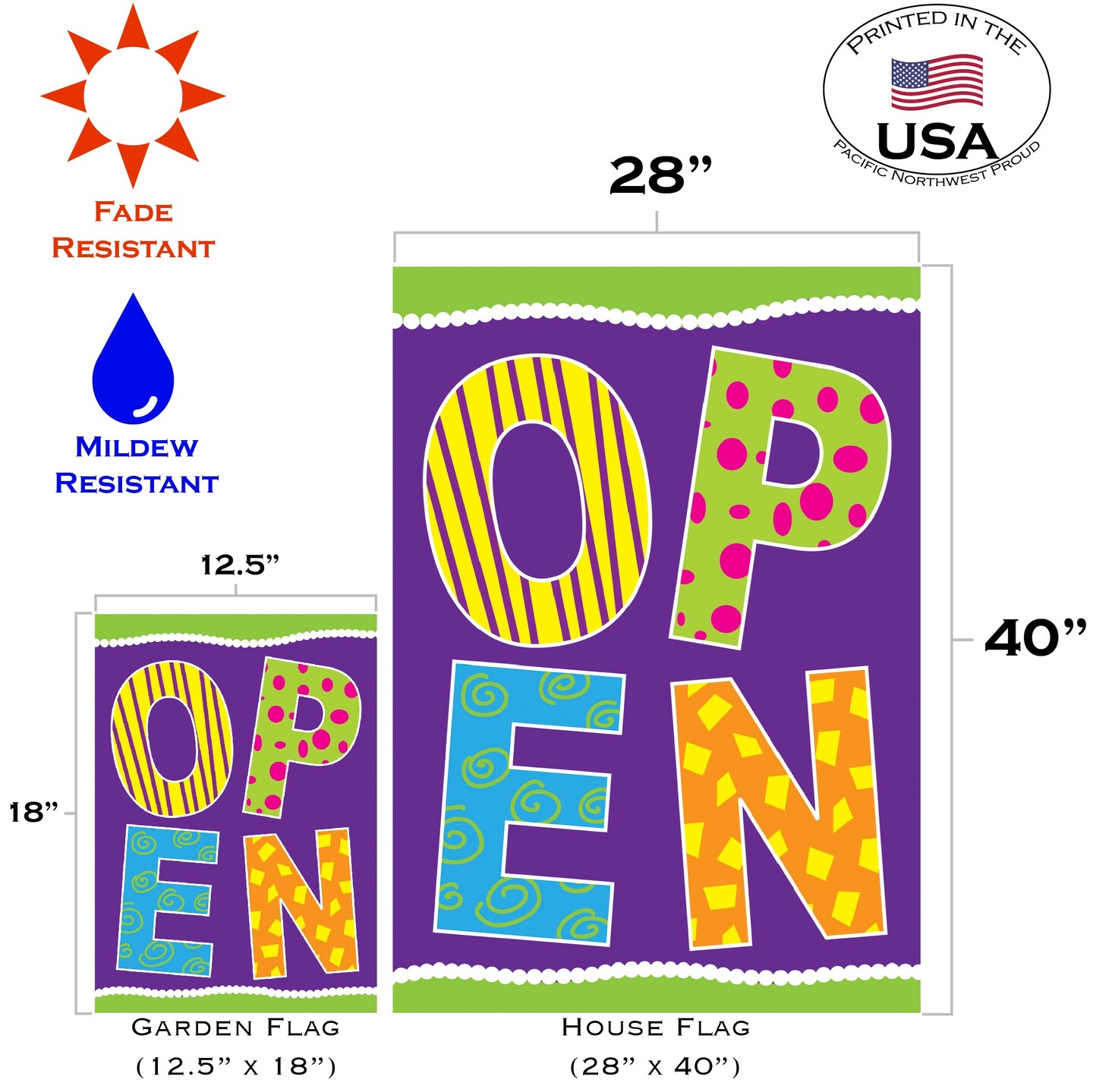 Purple Open Decorative Business Double Sided Flag