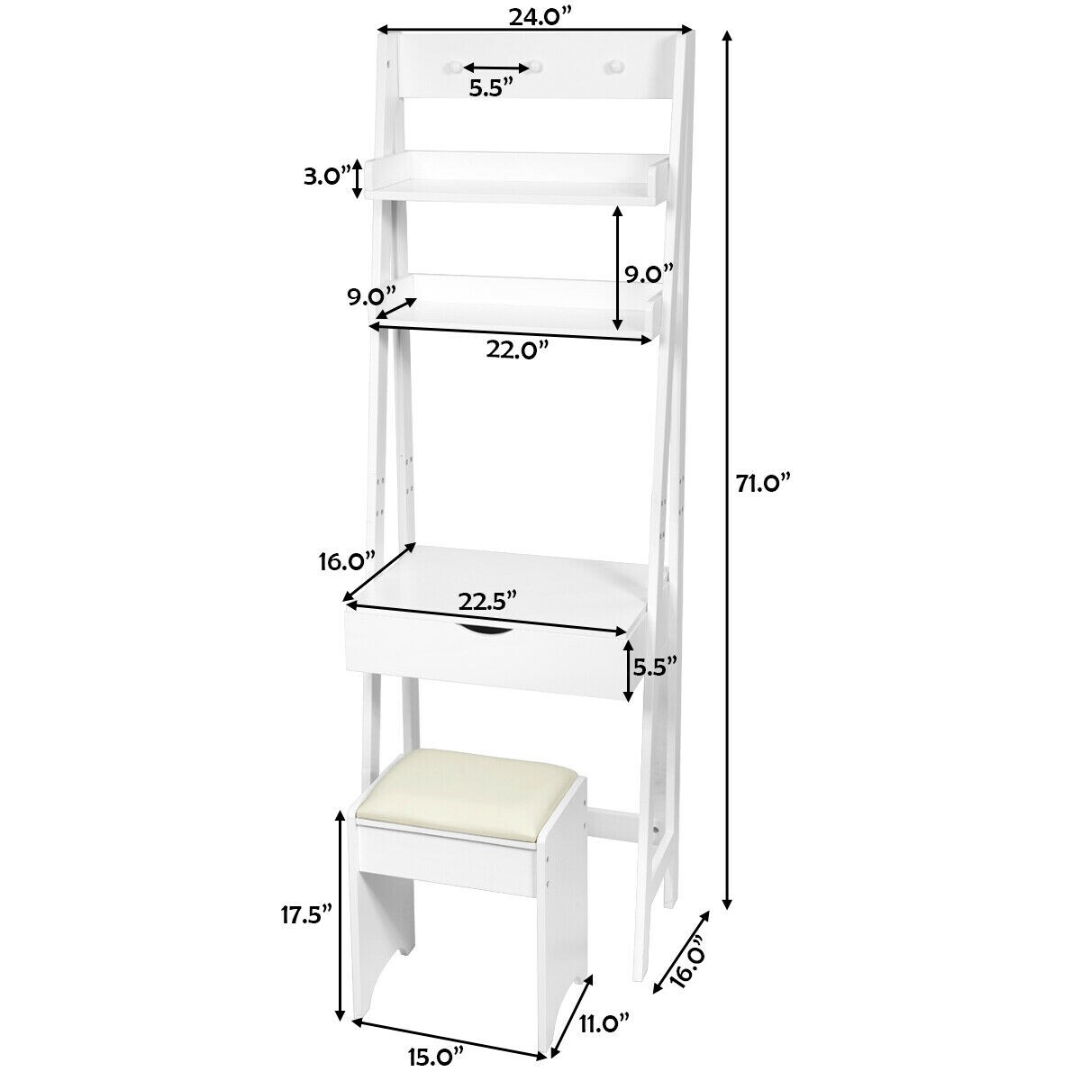 Makeup Dressing Table Shelf Vanity Set with Flip Top Mirror