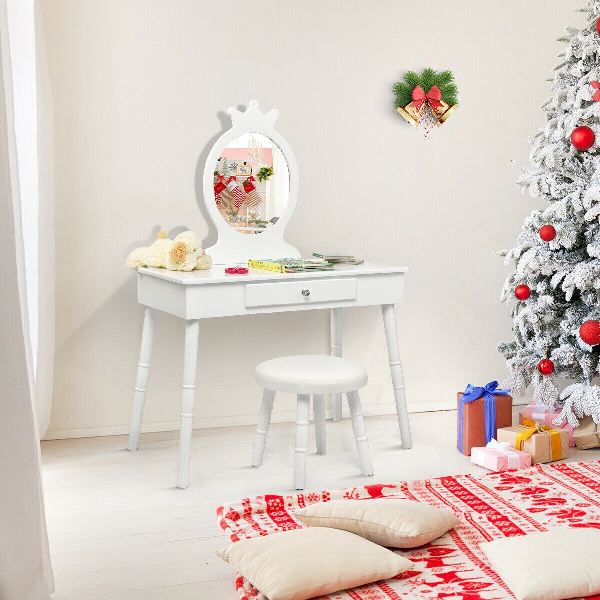 Kids Vanity Makeup Table and Chair Set Make Up Stool