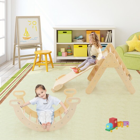 Wooden Kids Climber Toys with Triangle Arch Ramp for Sliding Climbing