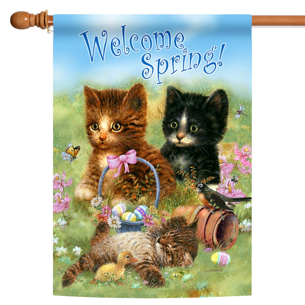 Welcome Spring Kittens Decorative Spring Flag