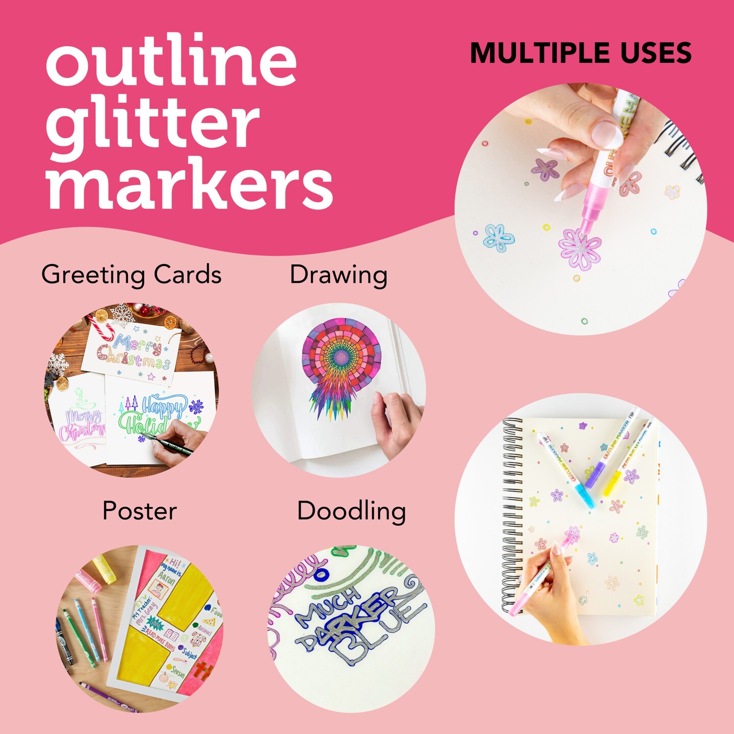 Incraftables Outline Glitter Markers (12 Colors). Shimmer Double Line Pens. Self Metallic Outline Markers Set for Kids & Adults