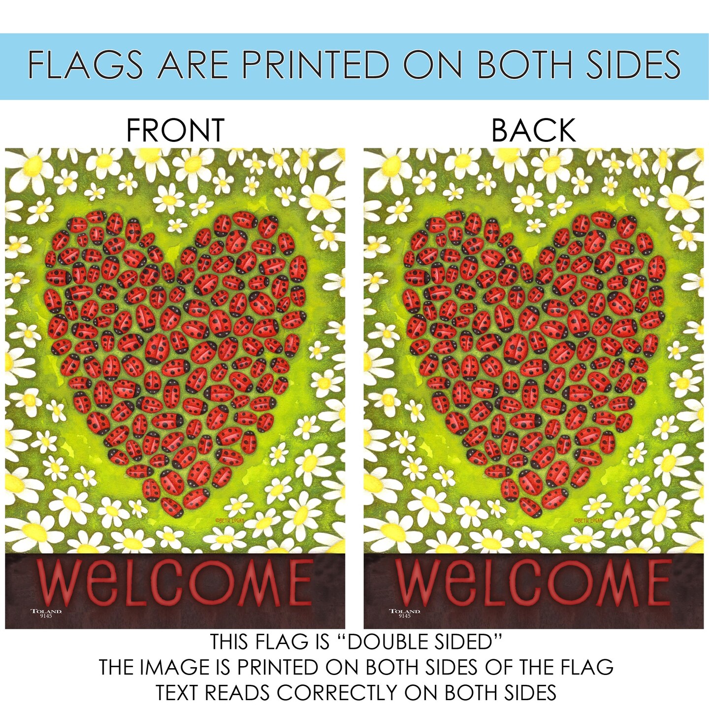 Ladybug Heart Decorative Valentine Double Sided Flag