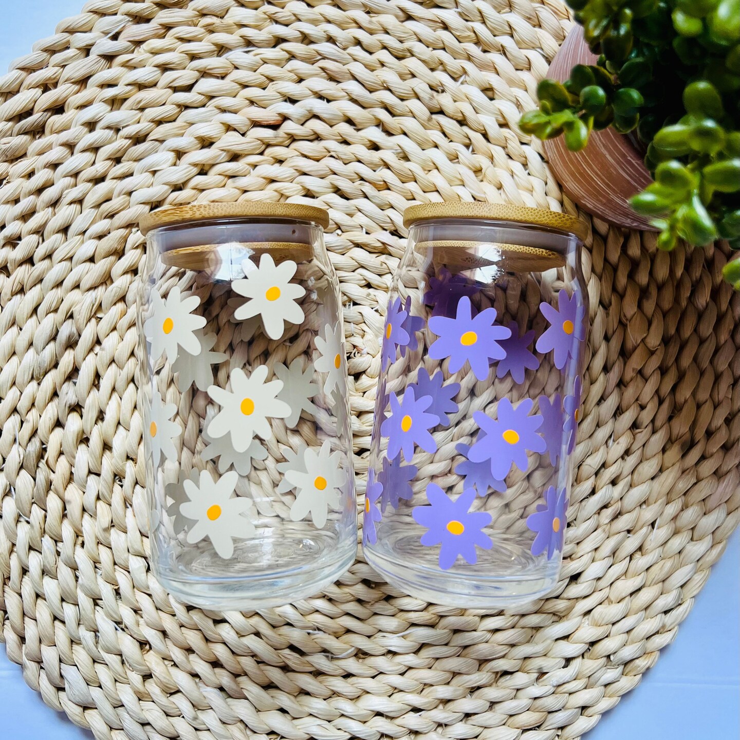 Daisy Cup Iced Coffee Cup Glass Retro Flower Glass Jar Daisy