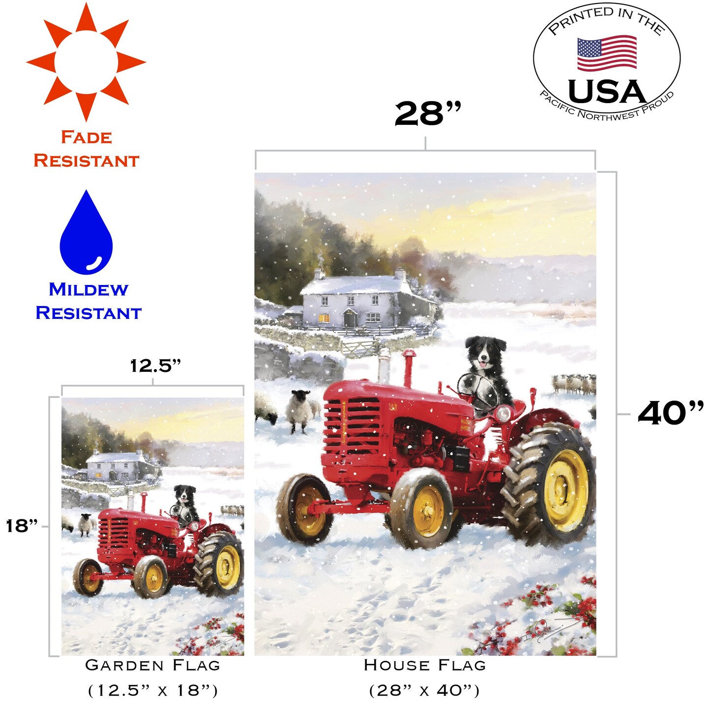 Tractor Dog Decorative Winter Flag