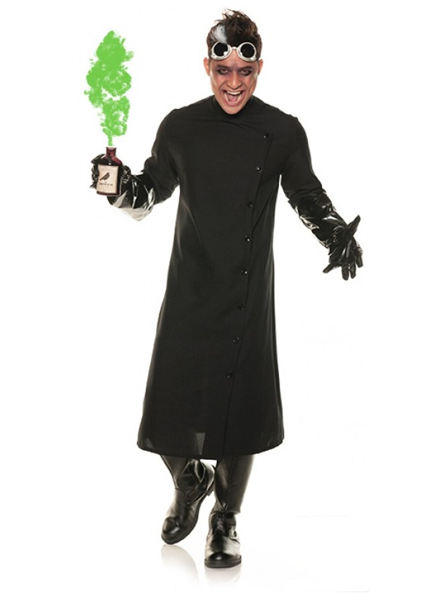 Men's Black Mad Scientist Button Front Lab Coat Costume