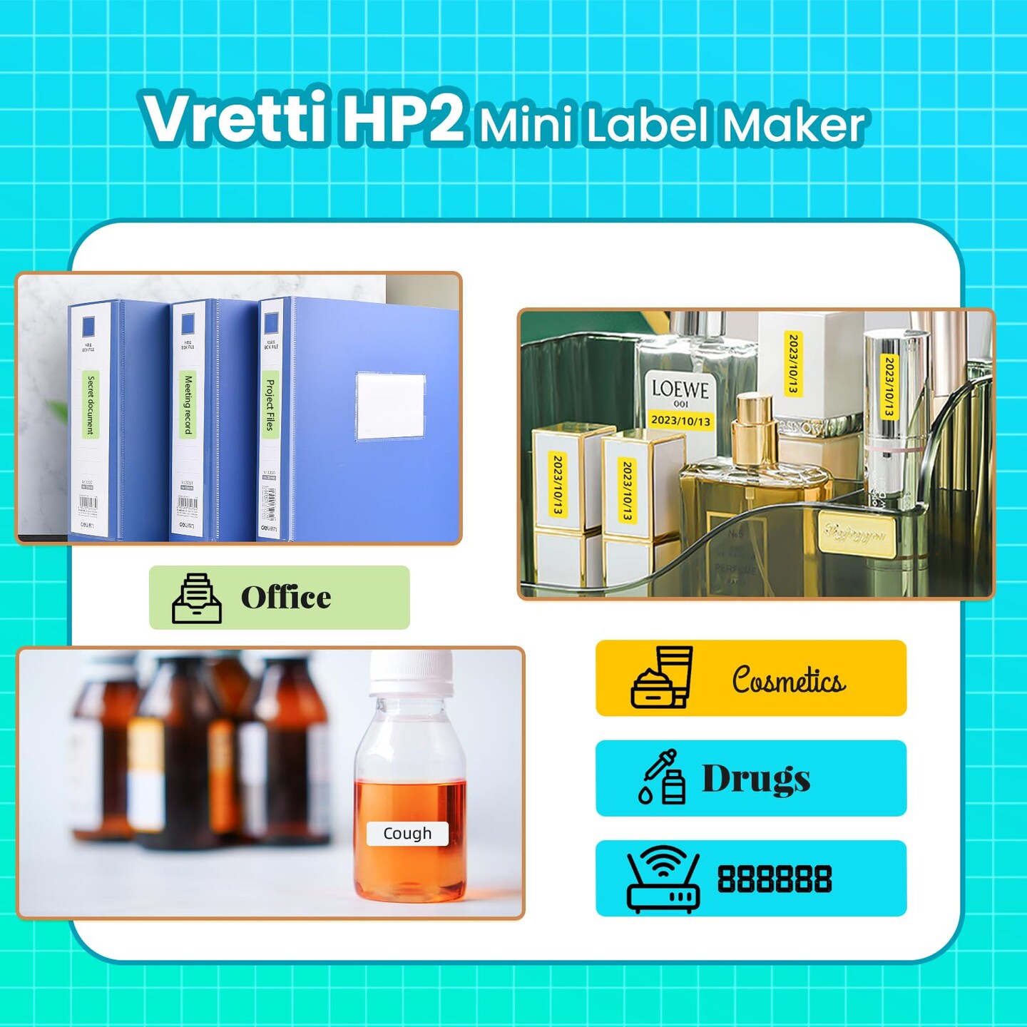 Label Maker Machine with Tape, HP2 Portable Bluetooth Label Printer for Storage, Shipping, Barcode, Office, Home, Organizing Mini Sticker Label Maker with Multiple Templates (White)