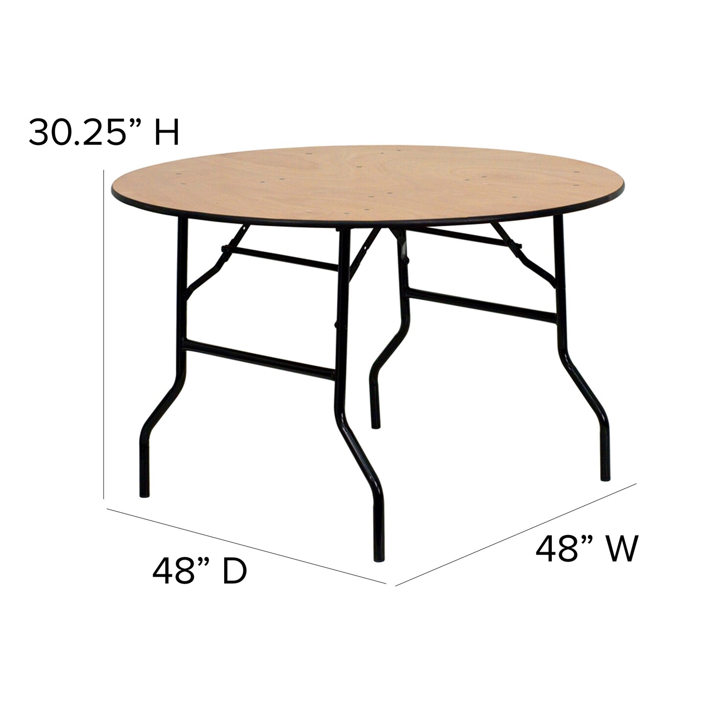 Emma and Oliver 4-Foot Round Wood Folding Banquet Table with Clear Coated Finished Top