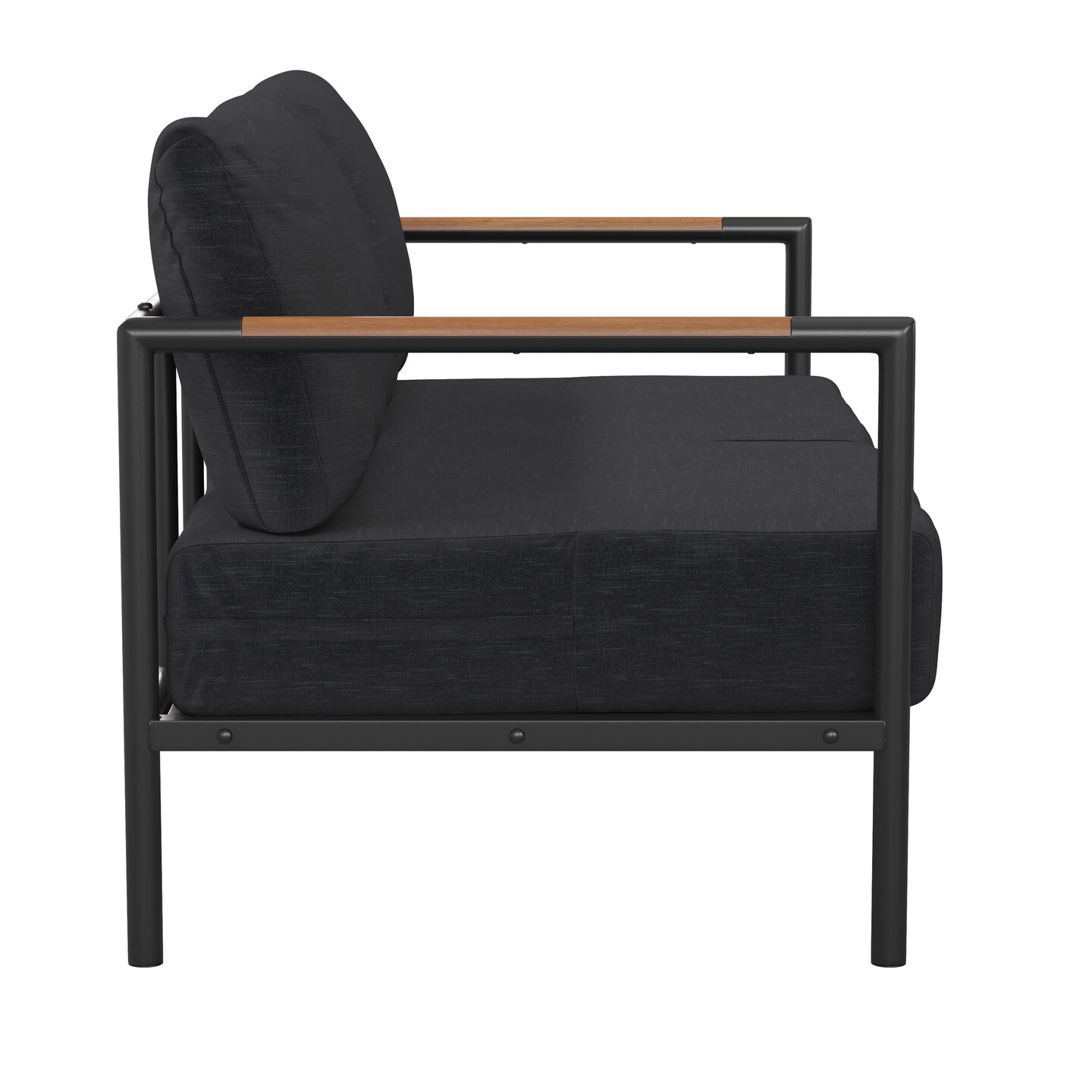 Merrick Lane Eastport Outdoor Loveseat with Removable Plush Fabric Cushions and Teak Accented Aluminum Frame