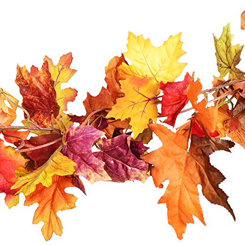 2 Pack Fall Garland Maple Leaf, 5.9Ft/Piece Hanging Vine Garland Artificial Autumn Foliage Garland Thanksgiving Decor for Home Wedding Fireplace Party Christmas