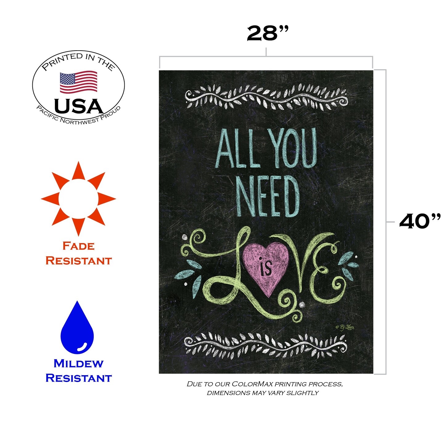 All You Need Is Love Chalkboard Decorative Love Double Sided Flag