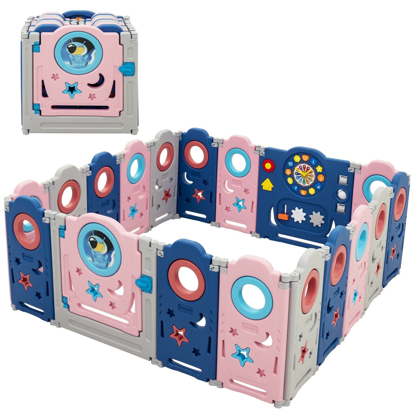 Foldable Baby Playpen Kids Safety Play Center with Lockable Gate