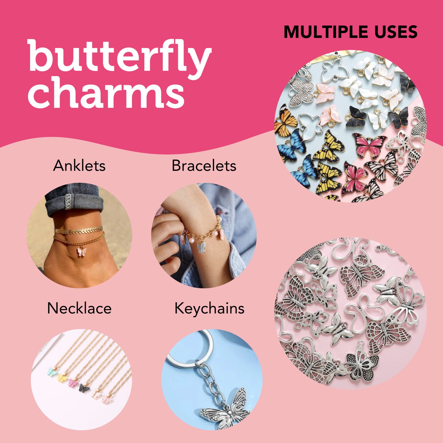 Incraftables Butterfly Charms Pendants for DIY Jewelry, Bracelets, Earring, Keychain &#x26; Necklace Making. Bulk Assorted Lot Pendant Charm set for Bracelet, Bangle &#x26; Crafting Supplies 80pcs (20 Styles)