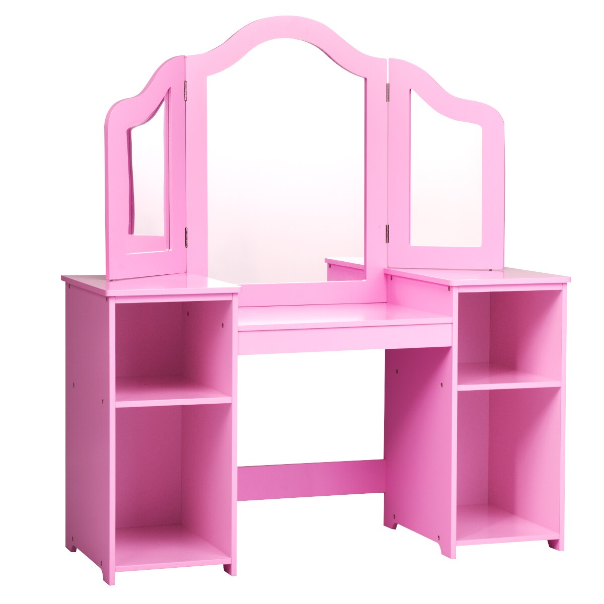 Multi-functional Kids Tri Folding Mirror Makeup Dressing Vanity Table Set with Large Storage Space