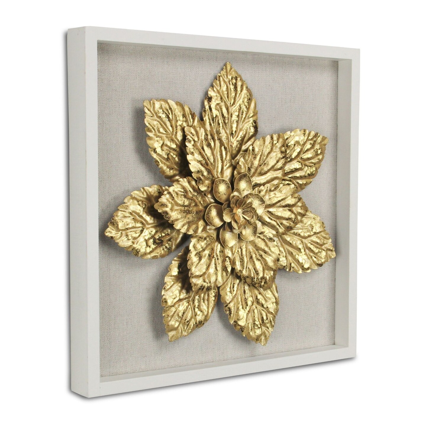 Contemporary Home Living 12.5&#x22; Gold Flower Square Framed Wall Decoration