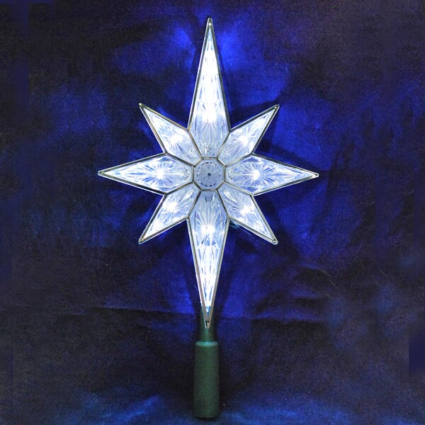 KSA 10.5&#x22; Lighted LED 8-Point Star Christmas Tree Topper - Pure White Lights